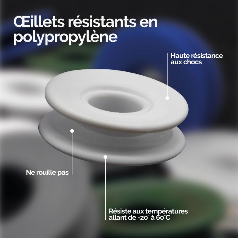 Lot de 100 oeillets à clipser pour bâche - Plastique - Blanc