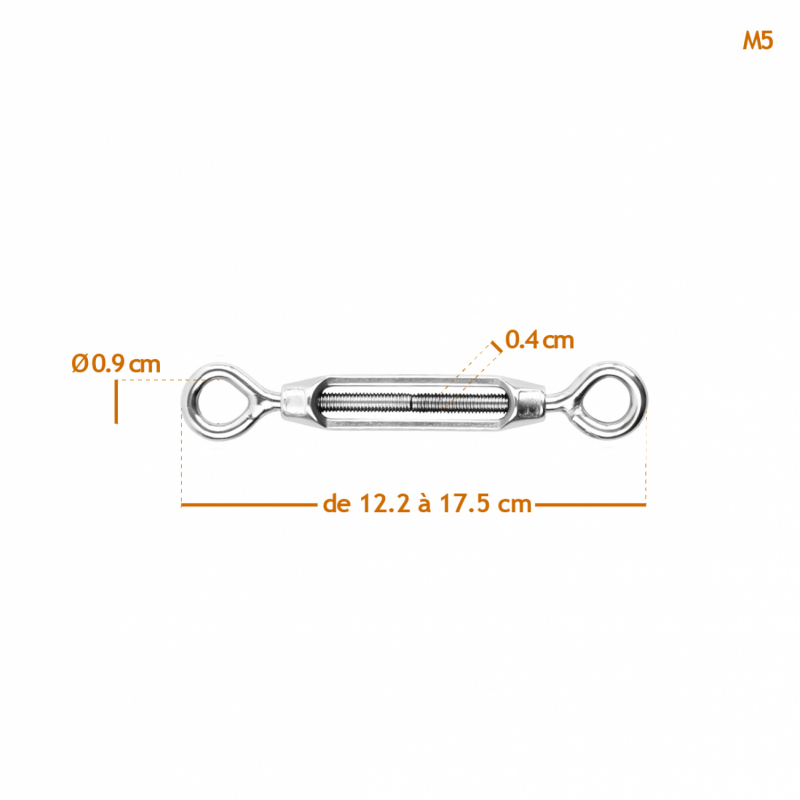 Lot de 10 tendeurs de fil en acier - Double oeillets - M5