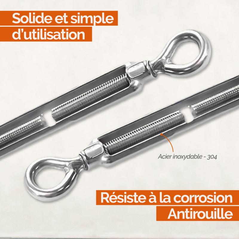 Lot de 10 tendeurs de fil en acier - Double oeillets - M5