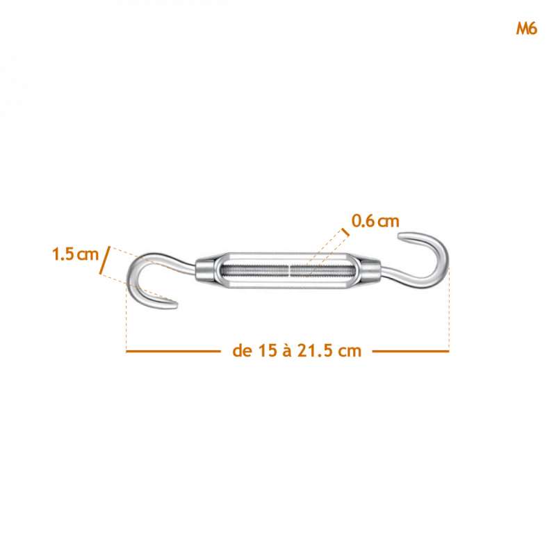 Lot de 20 tendeurs de fil en acier - Double crochets - M6