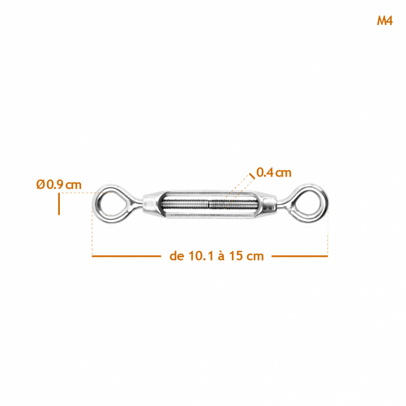 Lot de 10 tendeurs de fil en acier - Double oeillets - M4