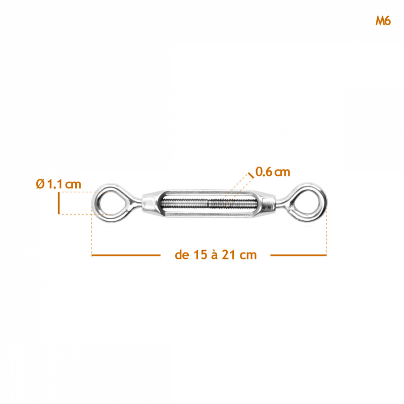 Lot de 10 tendeurs de fil en acier - Double oeillets - M6