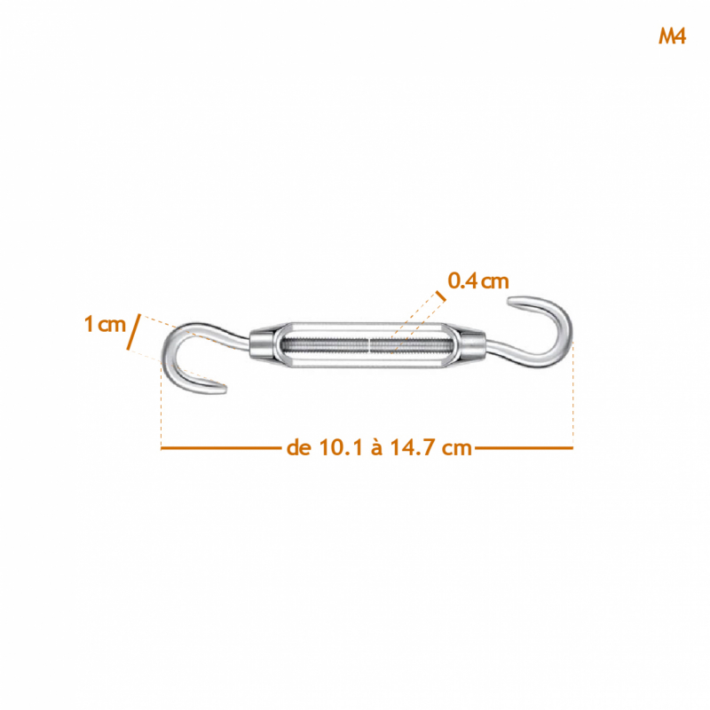 Lot de 10 tendeurs de fil en acier - Double crochets - M4