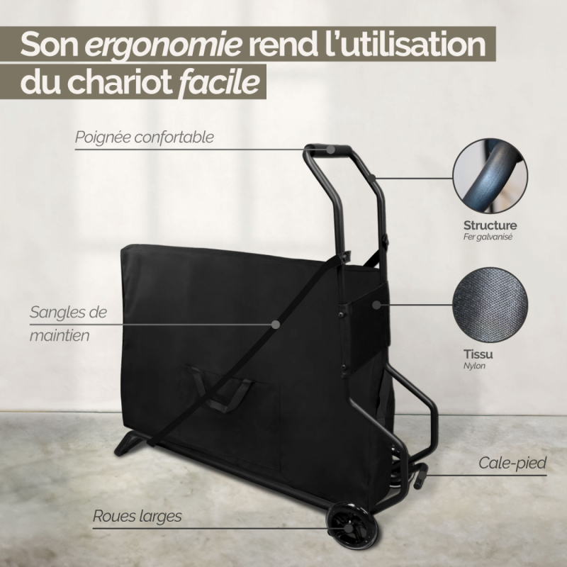 Chariot pliant à roulettes pour table de massage - Noir