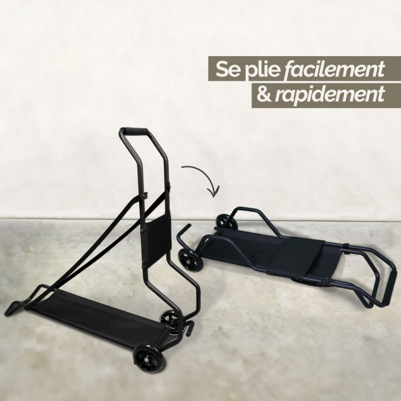 Chariot pliant à roulettes pour table de massage - Noir