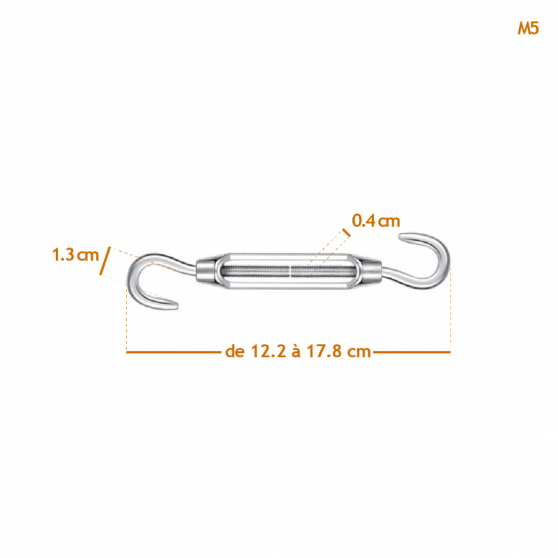 Lot de 10 tendeurs de fil en acier - Double crochets - M5