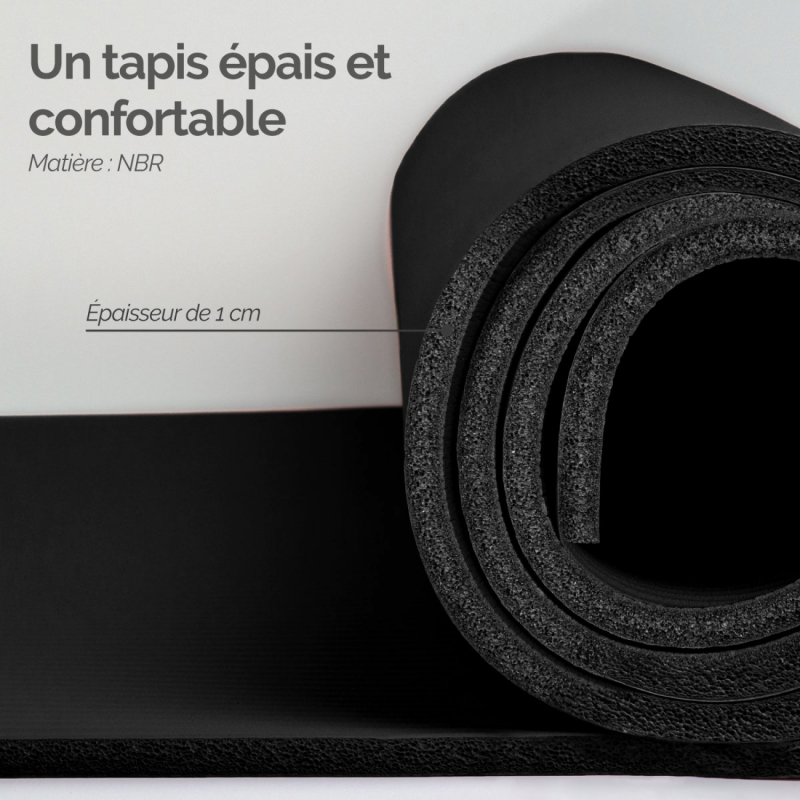 Tapis de yoga - 180 x 60 cm - Noir
