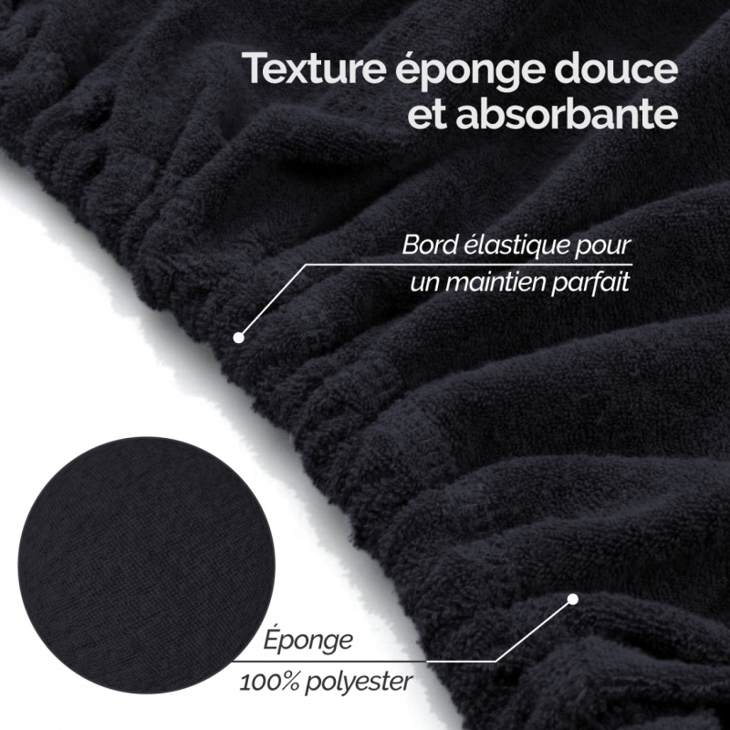 Drap-housse pour table de massage - Confort Plus - Éponge - Noir