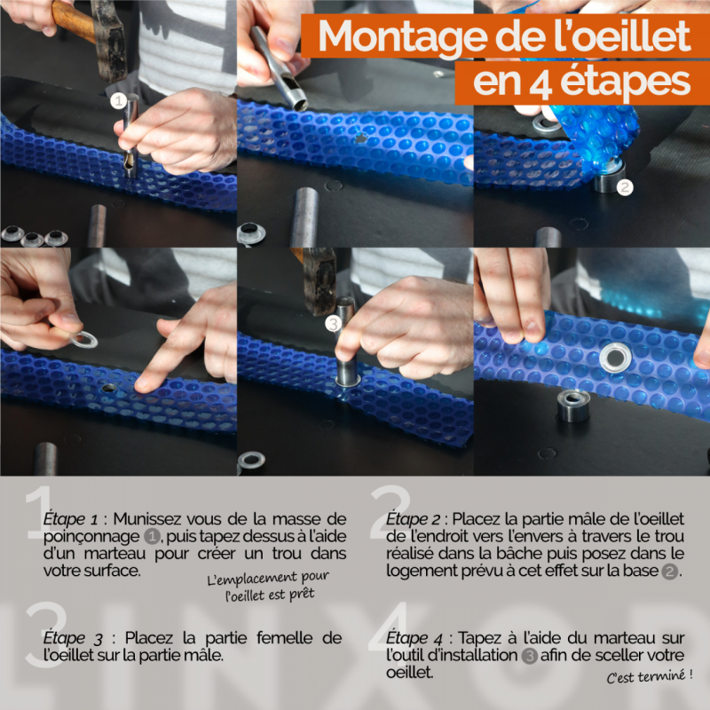 Kit de 100 oeillets en métal avec outils - Diam 12mm