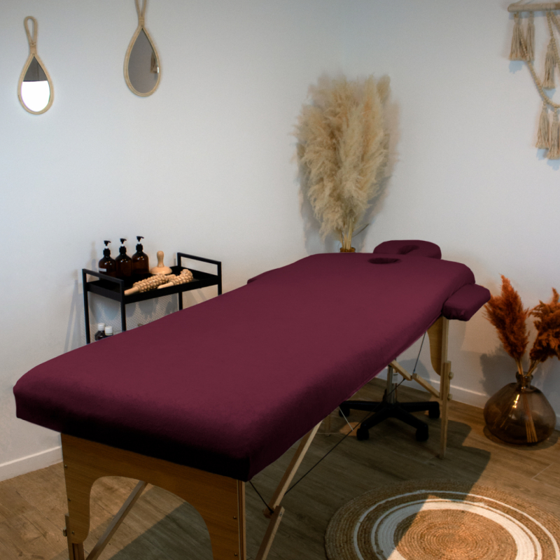Kit complet de housses pour table de massage - Confort Plus - Éponge - Prune