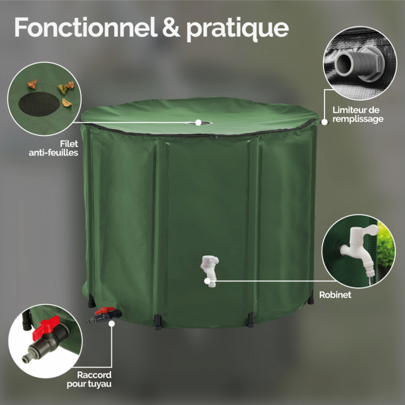 Récupérateur d'eau de pluie - 750 L - Vert