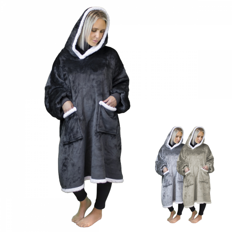 Sweat à capuche plaid - Sherpa et flanelle - Adulte - Gris foncé