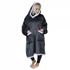 Sweat à capuche, plaid - Sherpa et flanelle - Adulte - Gris foncé