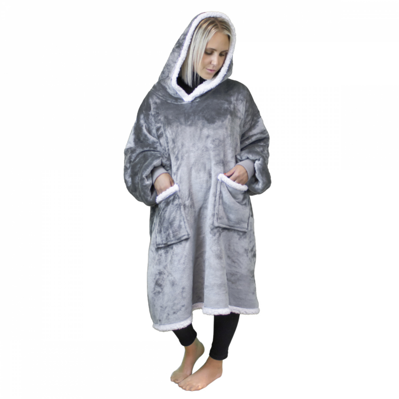 Sweat à capuche, plaid - Sherpa et flanelle - Adulte - Gris clair