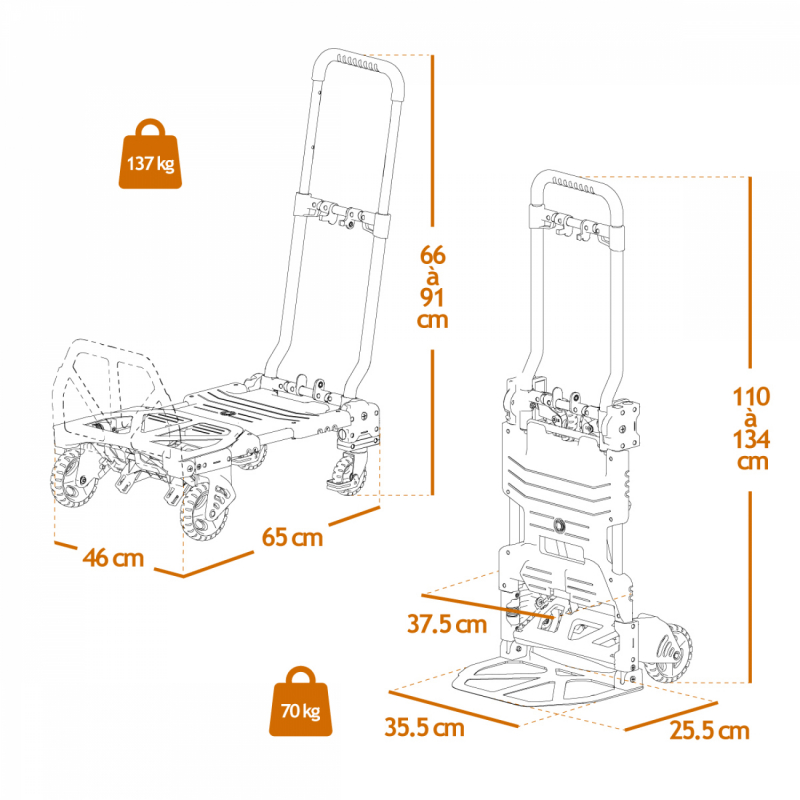 Diable chariot 2 en 1 pliable