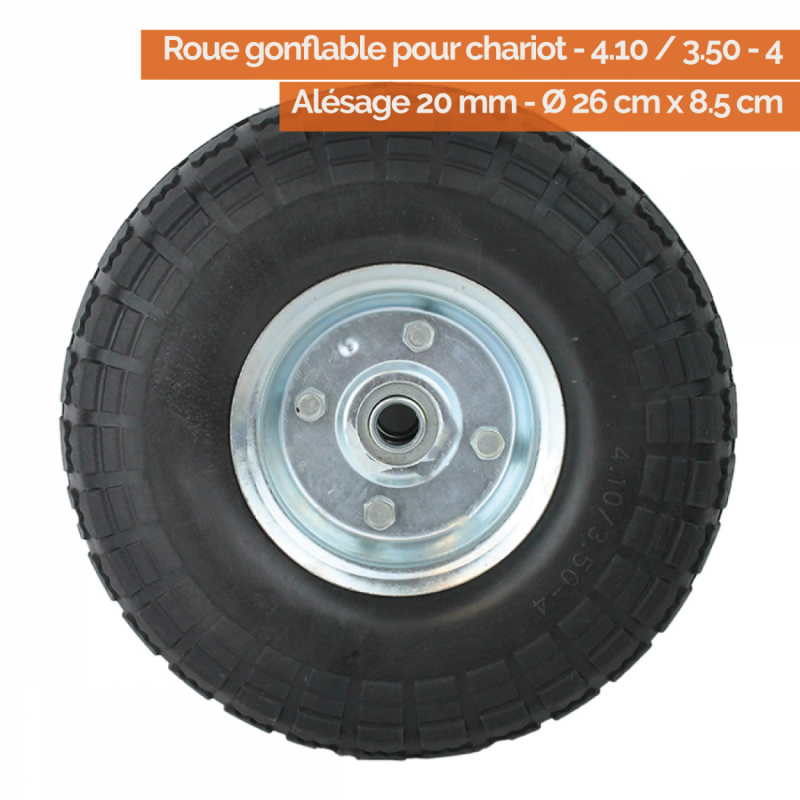 Lot de 2 roues gonflables pour chariot - 4.10 / 3.50 - 4 - Alésage 20 mm
