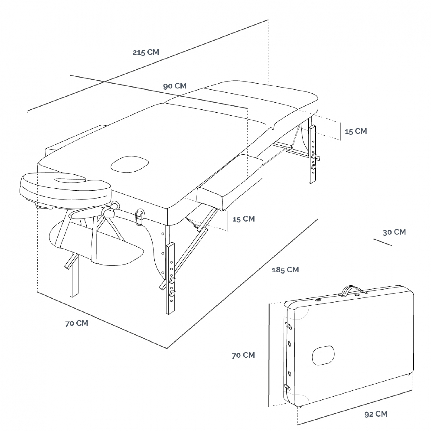Table de massage bois foncé confort plus 3 Zones Noir