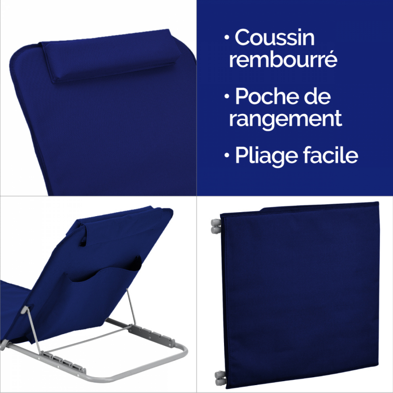 Tapis de plage avec dossier - Bleu marine