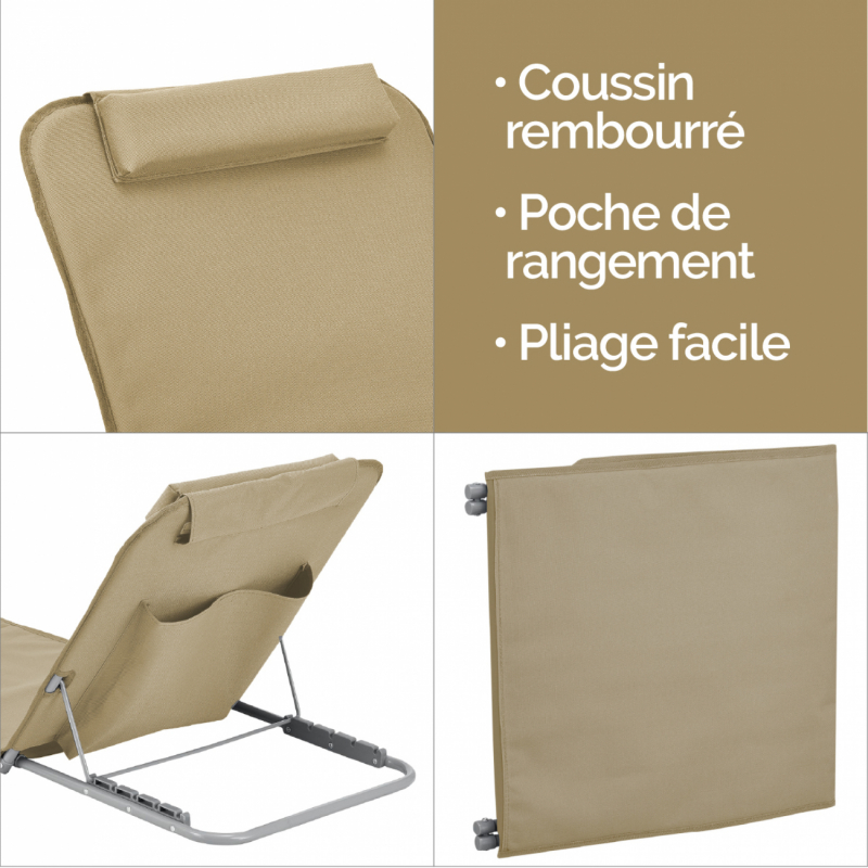 Tapis de plage avec dossier - Beige