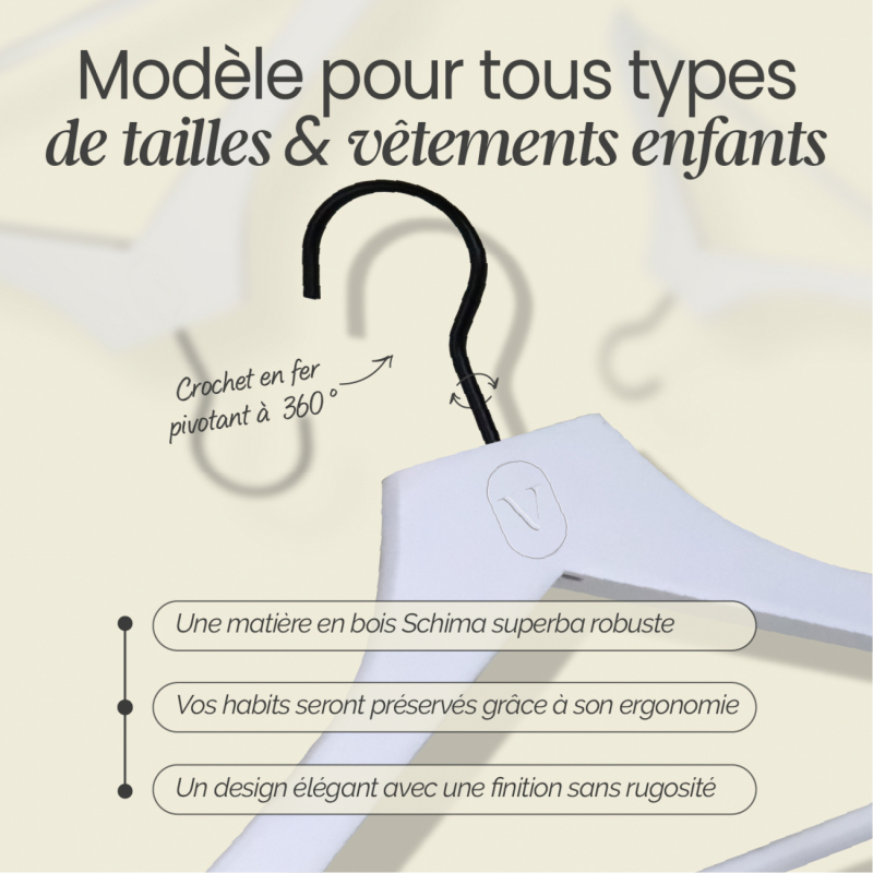 Lot de 10 cintres pour enfant premium - Blanc