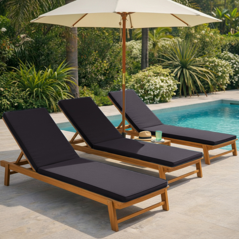 Coussin pour bain de soleil déhoussable - 183 x 60 cm - Gris foncé