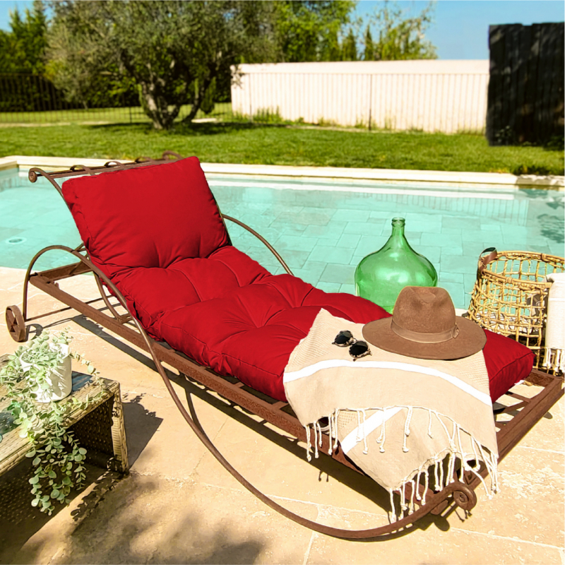 Coussin pour bain de soleil capitonné - 185 x 55 cm - Rouge