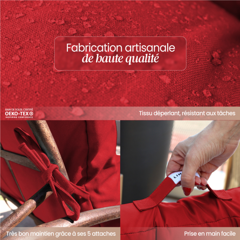 Coussin pour bain de soleil capitonné - 185 x 60 cm - Rouge