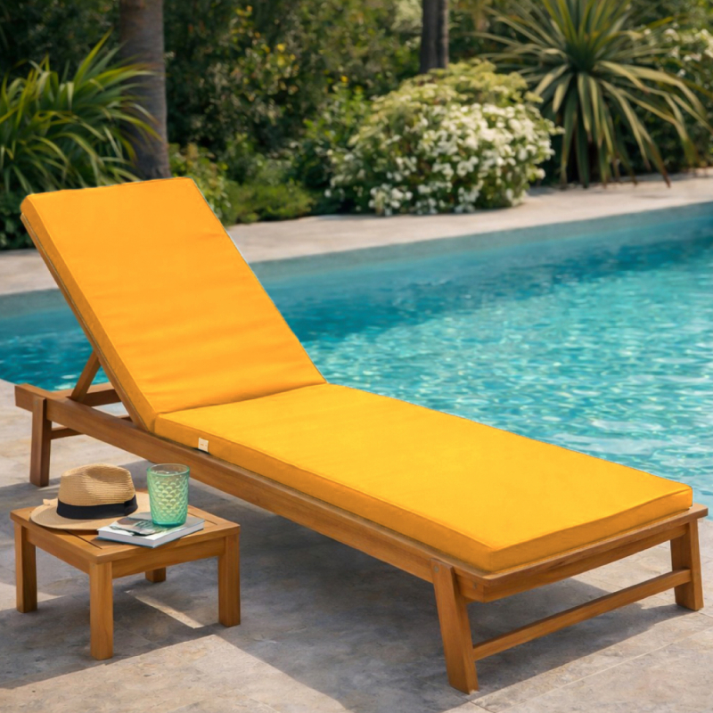 Coussin pour bain de soleil déhoussable - 183 x 60 cm - Jaune