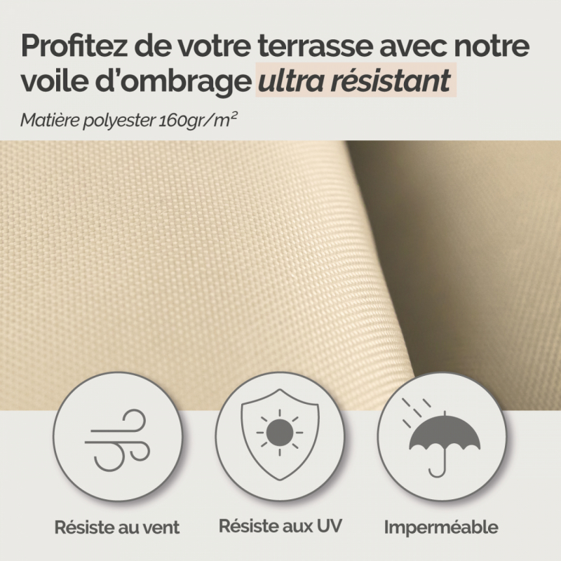 Voile d'ombrage rectangulaire - 2 x 3 m - Beige