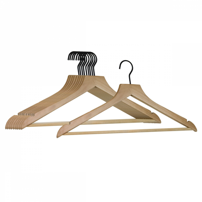 Lot de 10 cintres pour adulte premium - Bois clair