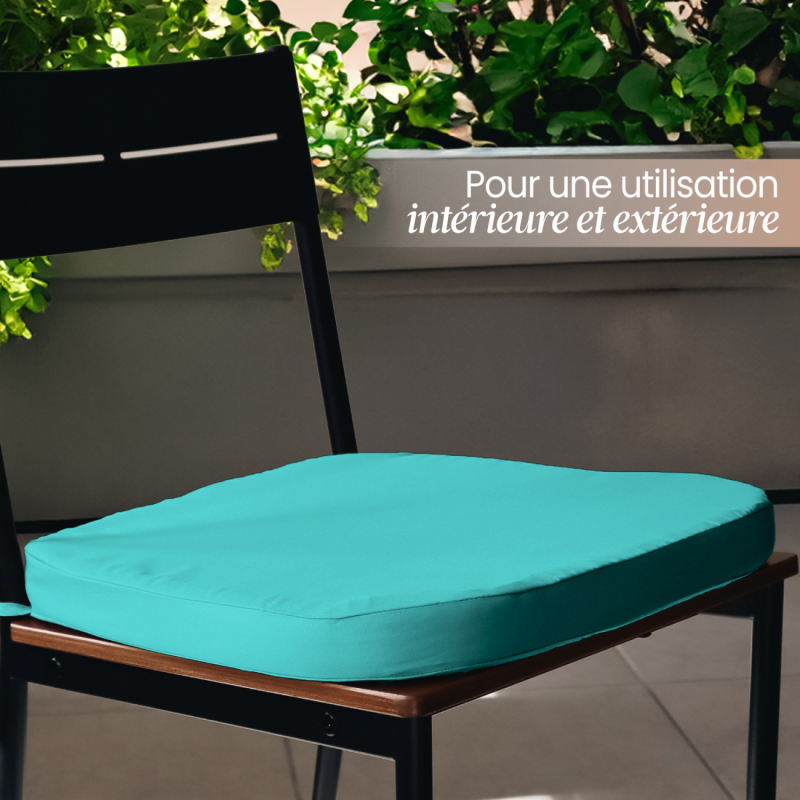 Lot de 4 galettes déhoussables pour chaise - Bleu turquoise