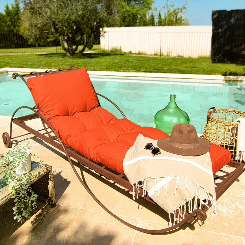 Coussin pour bain de soleil capitonné - 185 x 55 cm - Orange