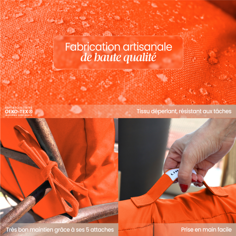 Coussin pour bain de soleil capitonné - 185 x 60 cm - Orange