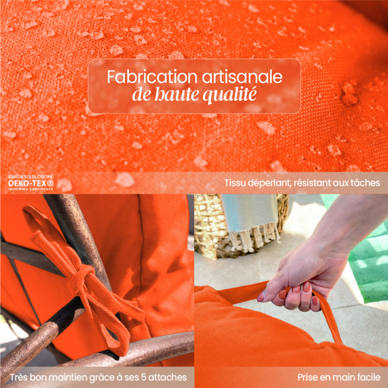 Coussin pour bain de soleil capitonné - 185 x 60 cm - Orange