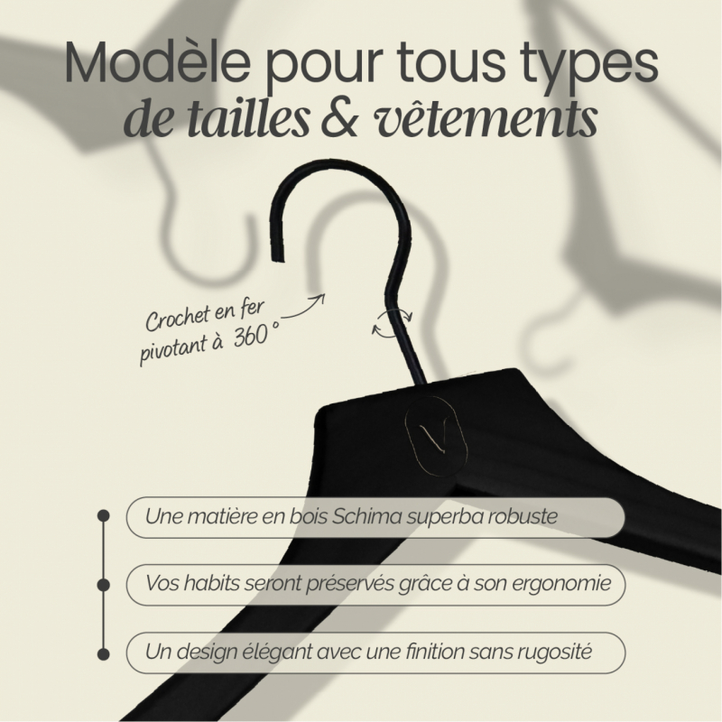 Lot de 10 cintres pour adulte premium - Noir
