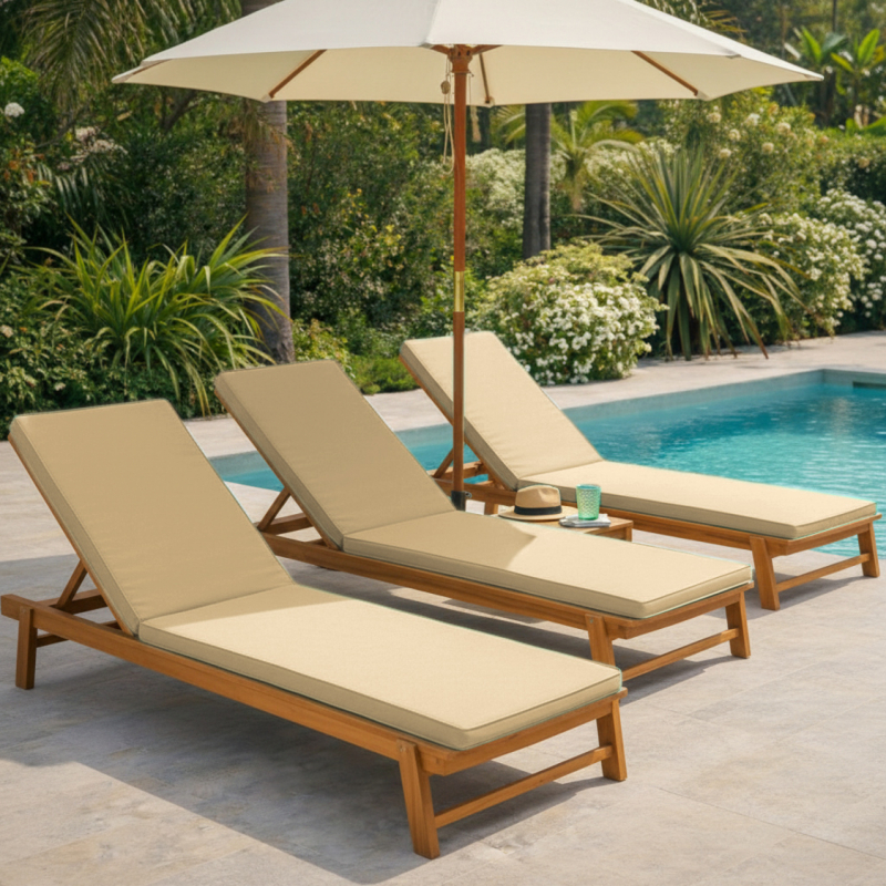 Coussin pour bain de soleil déhoussable - 183 x 60 cm - Beige