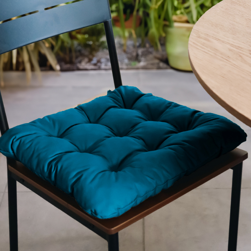 Lot de 4 galettes capitonnées pour chaise - Bleu azur