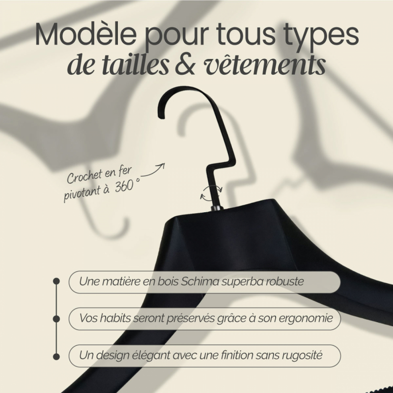Lot de 4 cintres pour manteau adulte premium - Noir