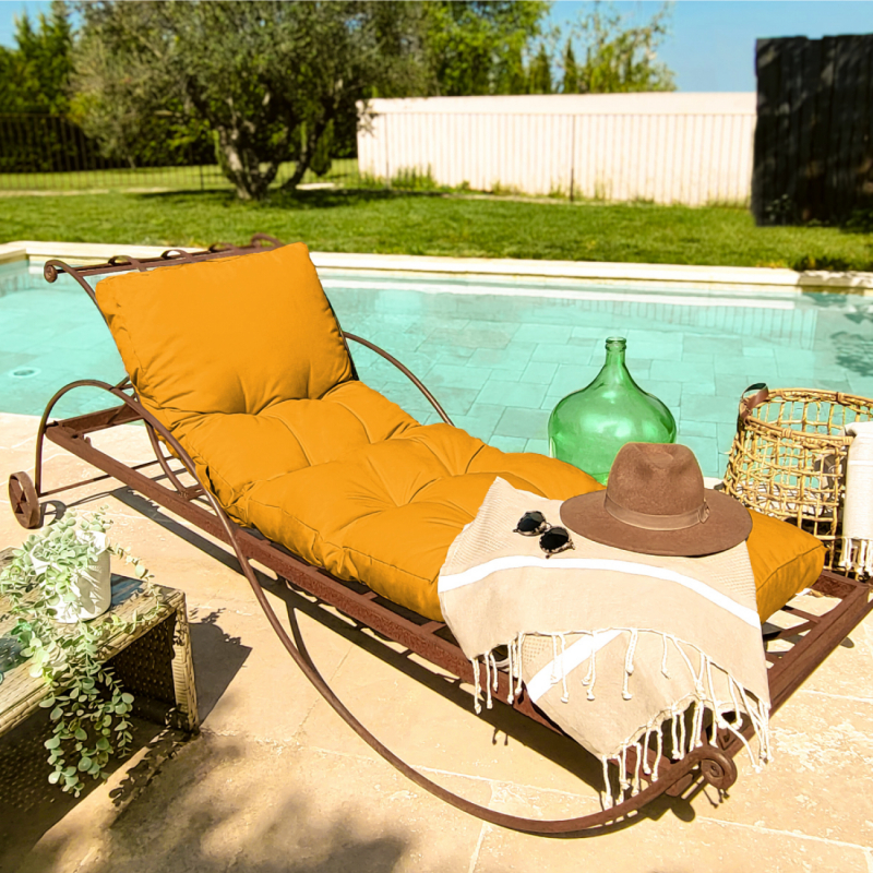 Coussin pour bain de soleil capitonné - 185 x 60 cm - Jaune