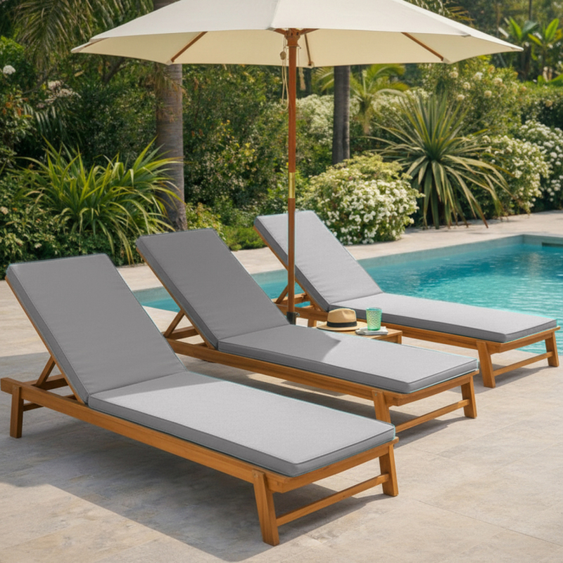 Coussin pour bain de soleil déhoussable - 183 x 60 cm - Gris clair