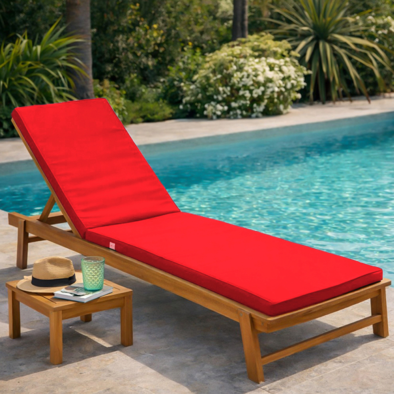 Coussin pour bain de soleil déhoussable - 183 x 60 cm - Rouge