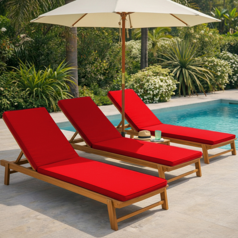 Coussin pour bain de soleil déhoussable - 183 x 60 cm - Rouge