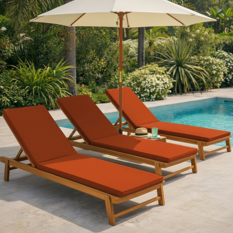 Coussin pour bain de soleil déhoussable - 183 x 60 cm - Terracotta
