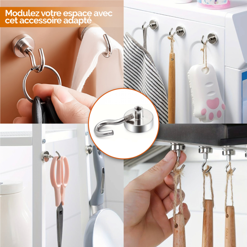 Lot de 5 crochets magnétiques - KN16 - Chromé