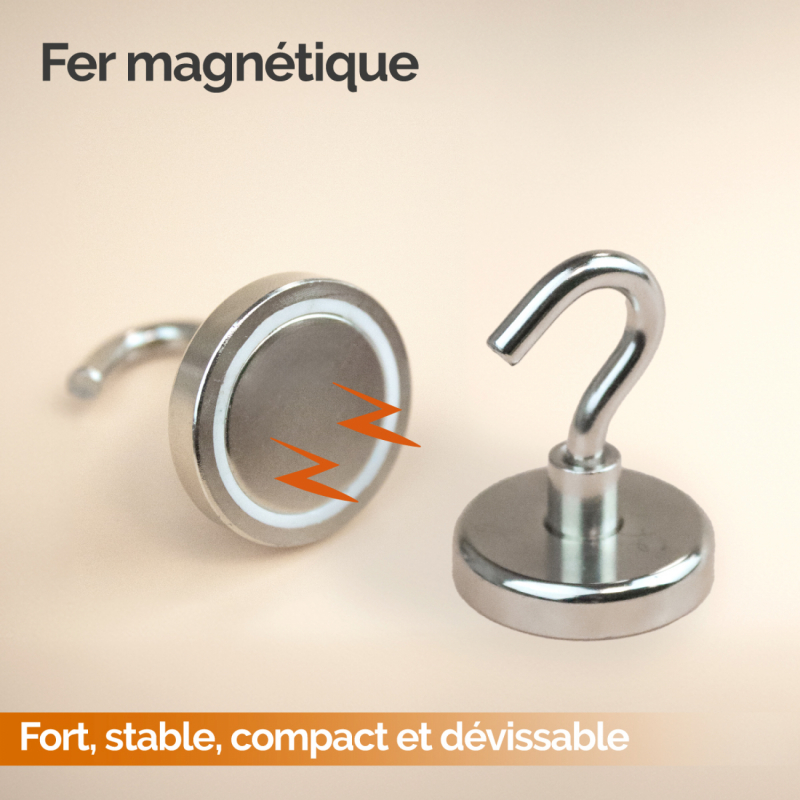 Lot de 5 crochets magnétiques - KN16 - Chromé