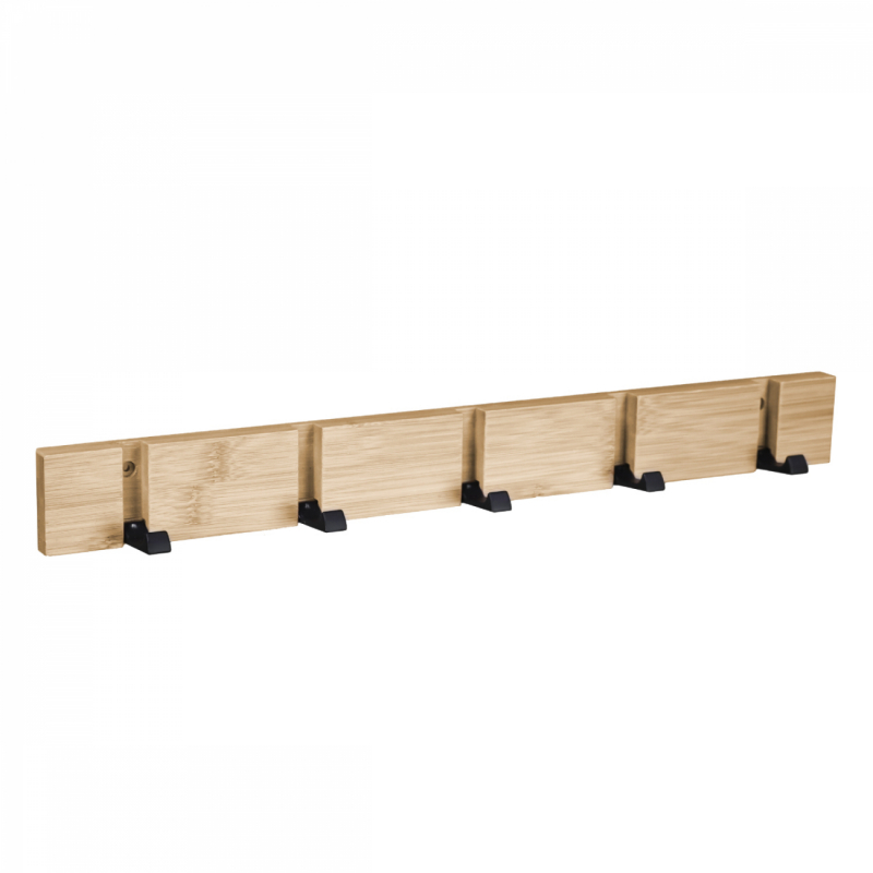 Porte-manteau mural rétractable - 5 crochets - Bois