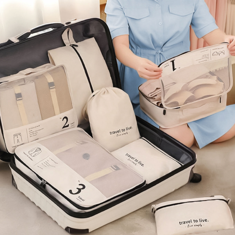 Organisateur de voyage - 7 pièces - Beige