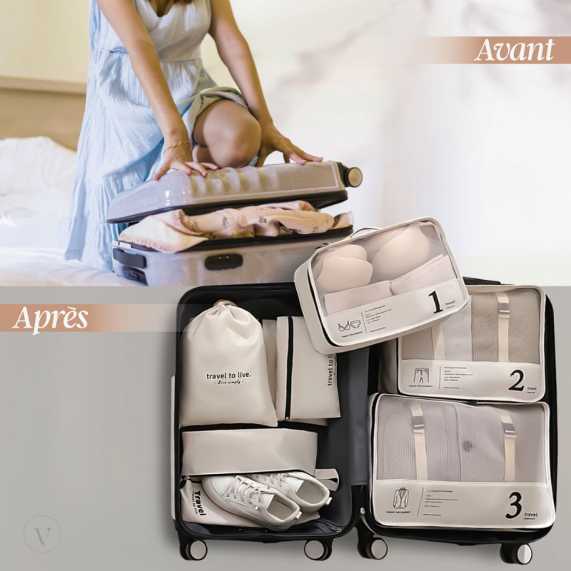 Organisateur de voyage - 7 pièces - Beige