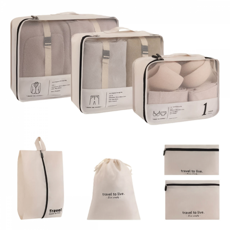 Organisateur de voyage - 7 pièces - Beige