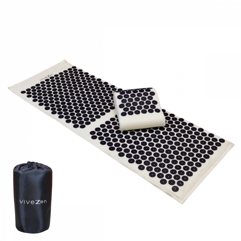 Tapis et coussin d'acupression - 130 x 50 cm - Beige et noir